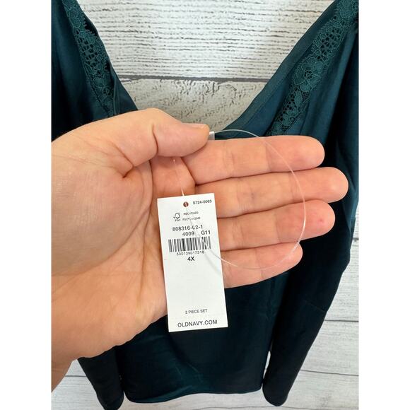 Old Navy Plus Size Teal Lace Trim Satin Matching Pajama Set Size 4X - Picture 11 of 13